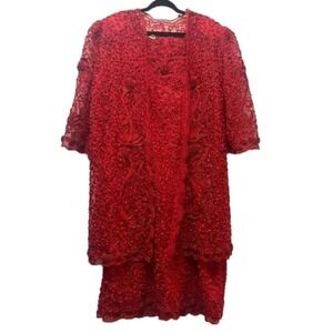 Women's Intricate Sheer Overlay Sheath Sleeveless Dress w/Cardigan Jacket‎ Sz 24